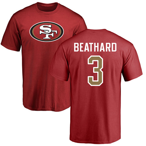 Men San Francisco 49ers Red C. J. Beathard Name and Number Logo #3 NFL T Shirt